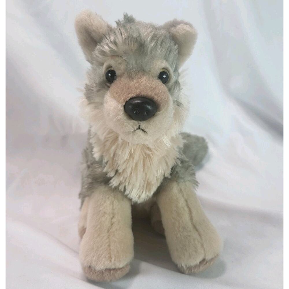Wild Republic Timber Wolf Realistic Plush Stuffed Animal Brown Grey Sitting 7”